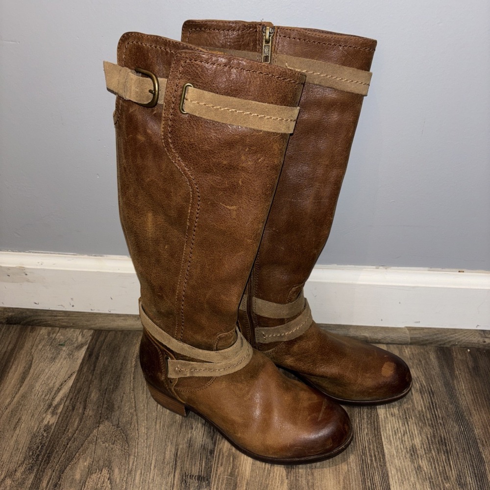 Ugg Australia Brown Leather Tall Full Zip‎ DARCIE Harness RIDING Boots Size 8